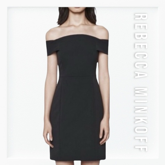 NWT Rebecca Minkoff Diana Black Off the Shoulder Mini Dress sz 0 - Picture 1 of 15